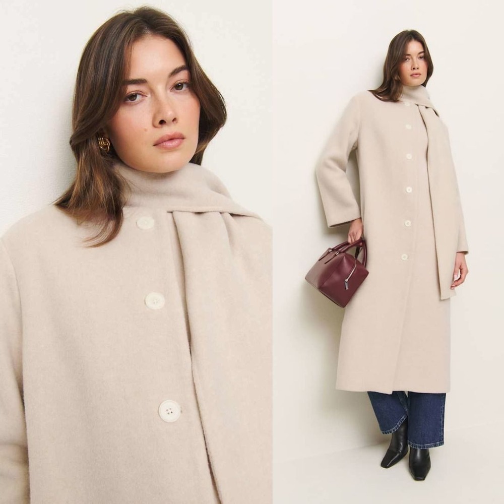 NEW Reformation Asher Wool Coat w Detachable Scarf XXS